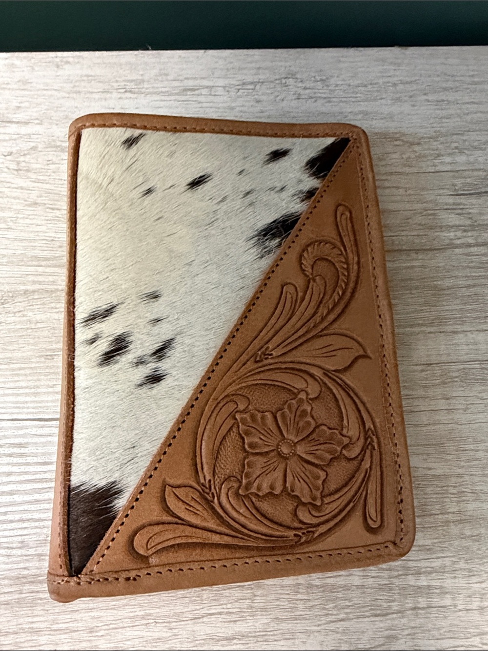 STS Hand-Tooled Leather and Cowhide Wallet